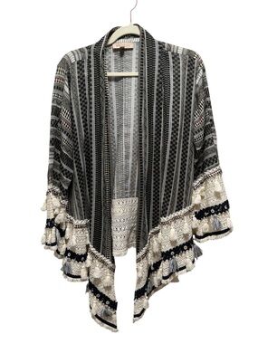 Philosophy Black & Cream Patterned Open Front Kimono Jacket